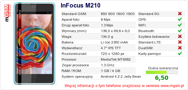Dane telefonu InFocus M210 Dane telefonu InFocus M210