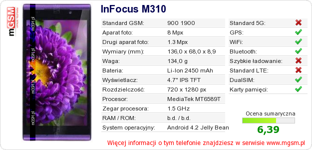 Dane telefonu InFocus M310