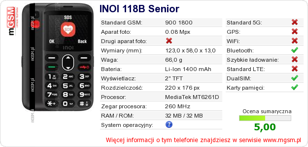 Dane telefonu INOI 118B Senior