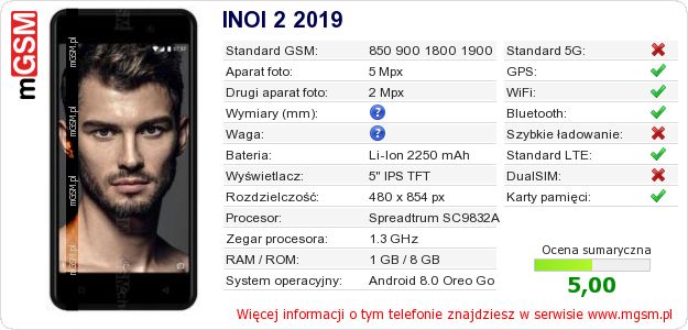Dane telefonu INOI 2 2019
