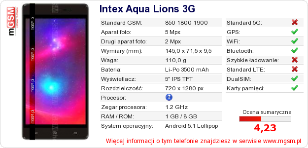 Dane telefonu Intex Aqua Lions 3G
