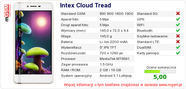 Dane telefonu Intex Cloud Tread