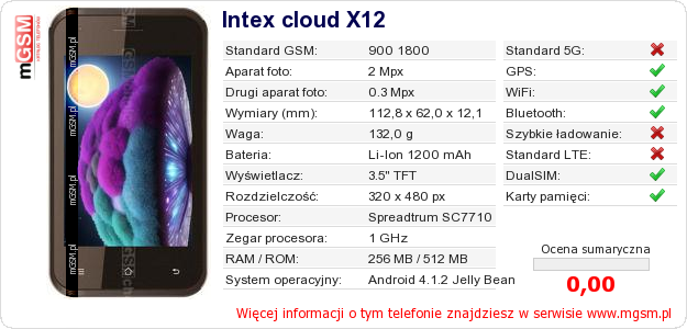 Dane telefonu Intex cloud X12