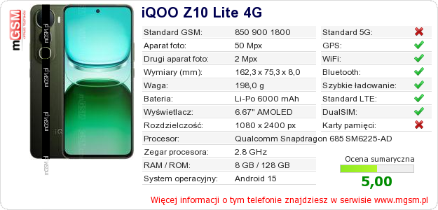 Dane telefonu iQOO Z10 Lite 4G