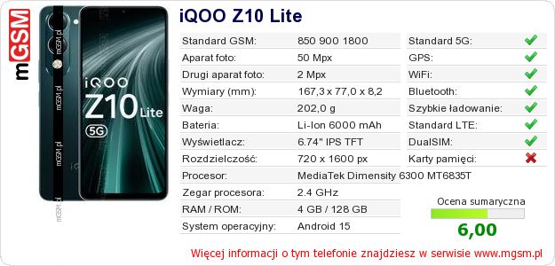 Dane telefonu iQOO Z10 Lite