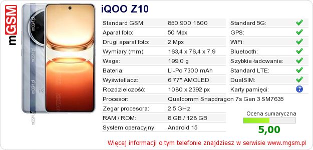 Dane telefonu iQOO Z10 Dane telefonu iQOO Z10