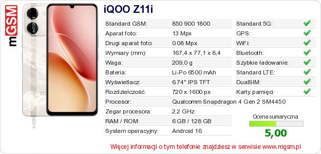 Dane telefonu iQOO Z11i Dane telefonu iQOO Z11i