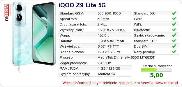 Dane telefonu iQOO Z9 Lite 5G