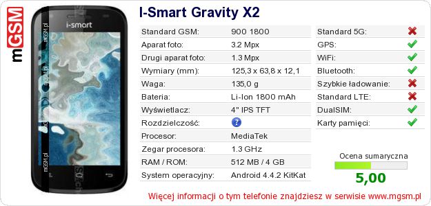 Dane telefonu I-Smart Gravity X2