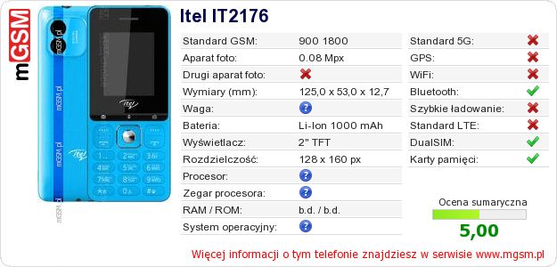 Dane telefonu Itel IT2176 Dane telefonu Itel IT2176