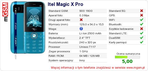 Dane telefonu Itel Magic X Pro