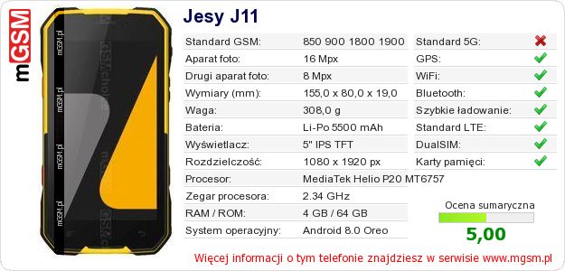 Dane telefonu Jesy J11 Dane telefonu Jesy J11