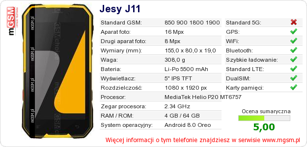 Dane telefonu Jesy J11
