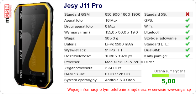 Dane telefonu Jesy J11 Pro