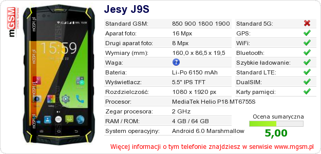 Dane telefonu Jesy J9S