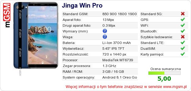 Dane telefonu Jinga Win Pro