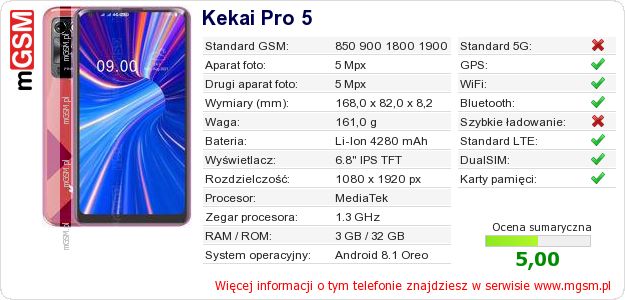 Dane telefonu Kekai Pro 5 Dane telefonu Kekai Pro 5