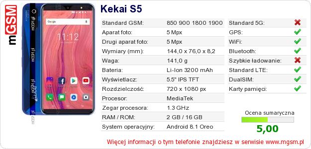 Dane telefonu Kekai S5 Dane telefonu Kekai S5