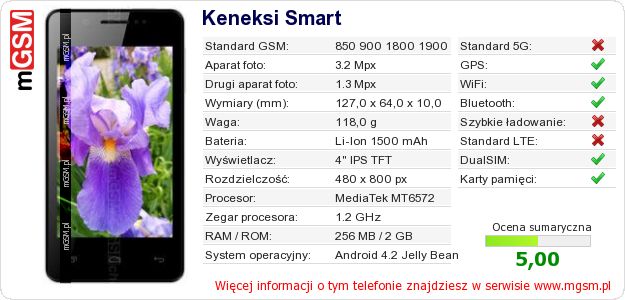 Dane telefonu Keneksi Smart