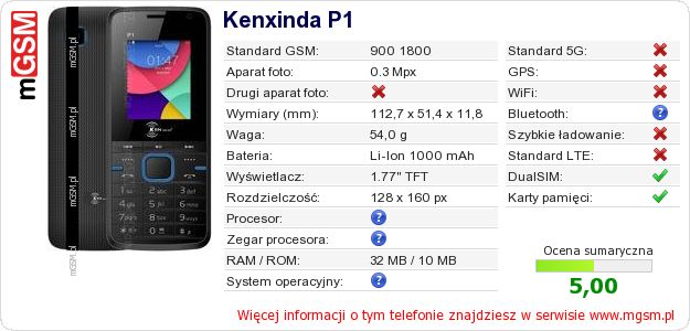 Dane telefonu Kenxinda P1