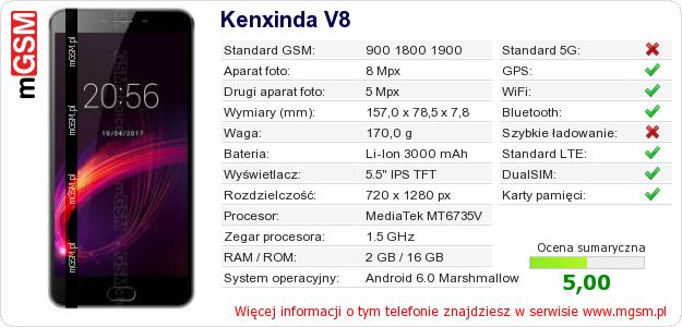 Dane telefonu Kenxinda V8 Dane telefonu Kenxinda V8