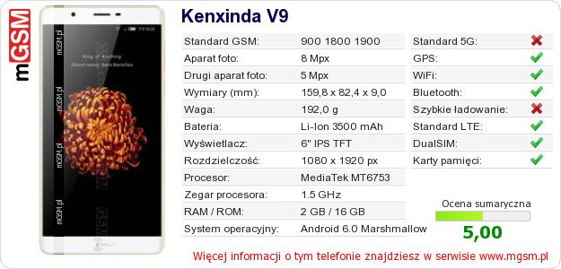 Dane telefonu Kenxinda V9 Dane telefonu Kenxinda V9