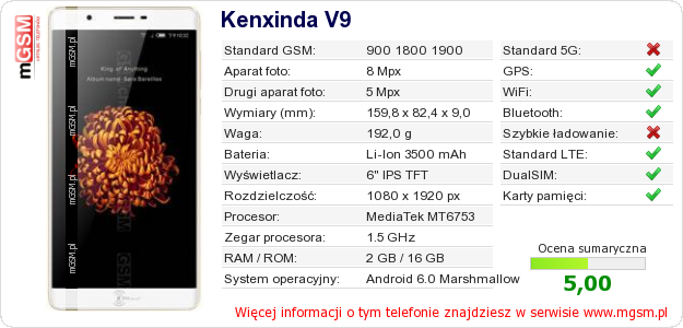 Dane telefonu Kenxinda V9 Dane telefonu Kenxinda V9