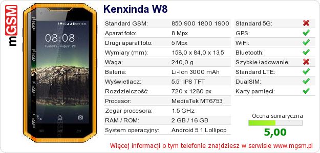 Dane telefonu Kenxinda W8 Dane telefonu Kenxinda W8