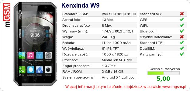 Dane telefonu Kenxinda W9