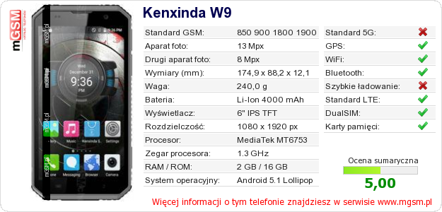Dane telefonu Kenxinda W9