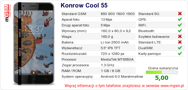 Dane telefonu Konrow Cool 55