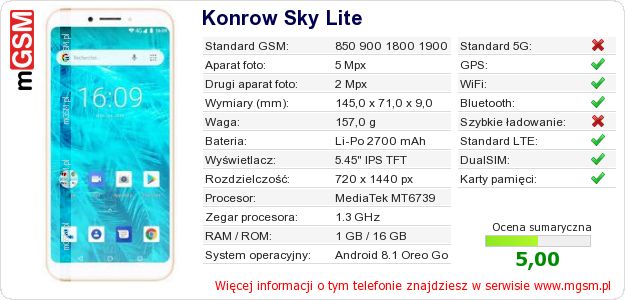 Dane telefonu Konrow Sky Lite