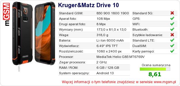 Dane telefonu Kruger&Matz Drive 10