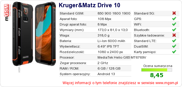 Dane telefonu Kruger&Matz Drive 10