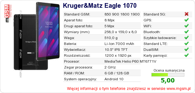 Dane telefonu Kruger&Matz Eagle 1070 Dane telefonu Kruger&Matz Eagle 1070