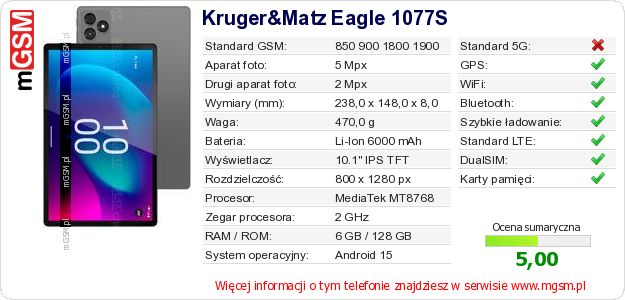 Dane telefonu Kruger&Matz Eagle 1077S