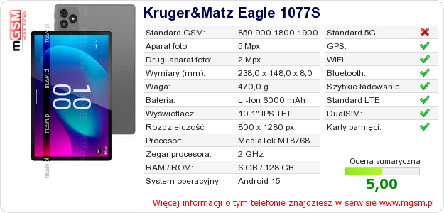 Dane telefonu Kruger&Matz Eagle 1077S