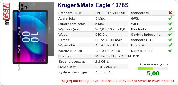 Dane telefonu Kruger&Matz Eagle 1078S Dane telefonu Kruger&Matz Eagle 1078S