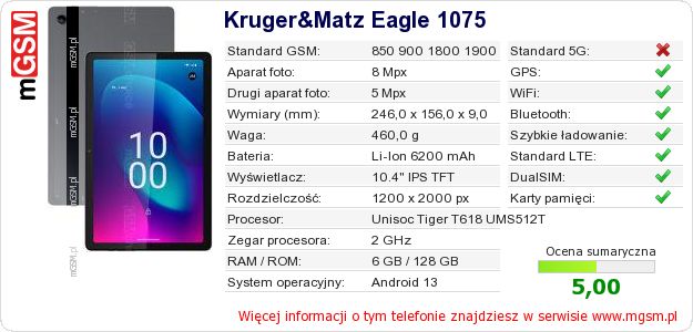 Dane telefonu Kruger&Matz Eagle 1075