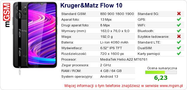 Dane telefonu Kruger&Matz Flow 10