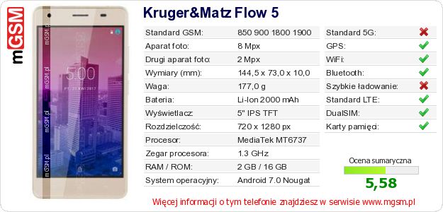 Dane telefonu Kruger&Matz Flow 5