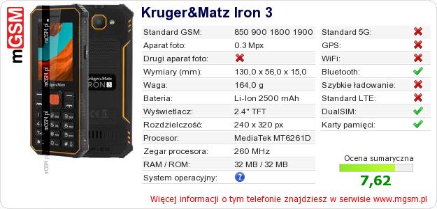 Dane telefonu Kruger&Matz Iron 3