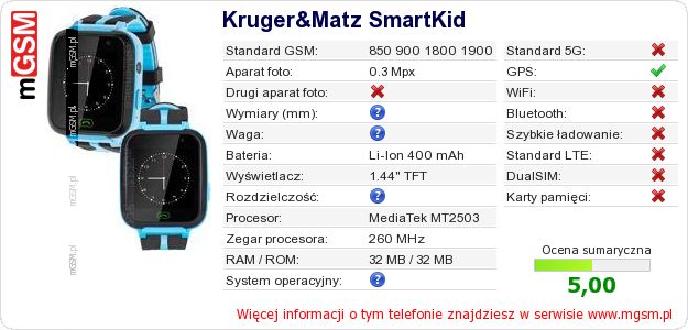 Dane telefonu Kruger&Matz SmartKid