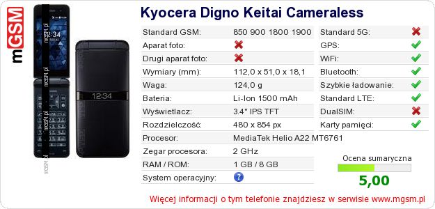 Dane telefonu Kyocera Digno Keitai Cameraless Dane telefonu Kyocera Digno Keitai Cameraless