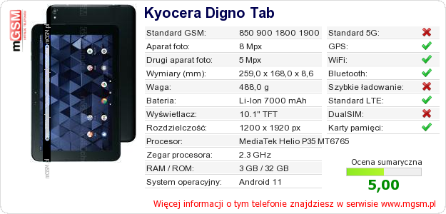 Dane telefonu Kyocera Digno Tab