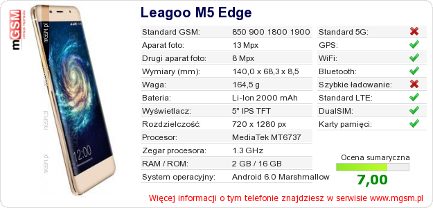 Dane telefonu Leagoo M5 Edge Dane telefonu Leagoo M5 Edge