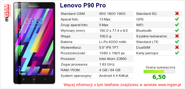 Dane telefonu Lenovo P90 Pro
