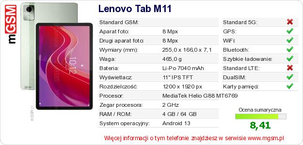 Dane telefonu Lenovo Tab M11