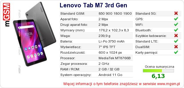 Dane telefonu Lenovo Tab M7 3rd Gen
