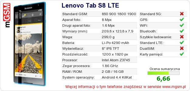 Dane telefonu Lenovo Tab S8 LTE